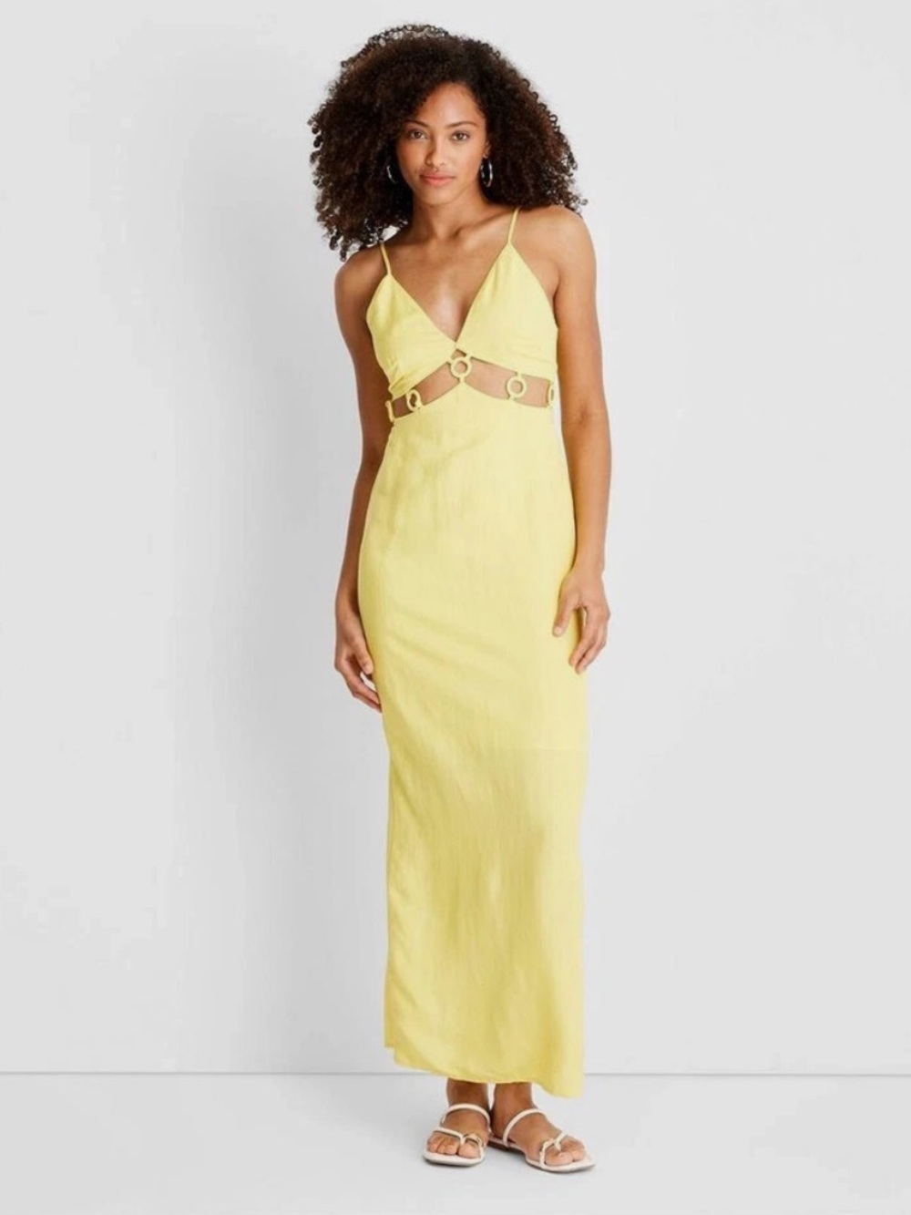 NWT Future Collective x Jenee Naylor Yellow Linen Blend Ring Maxi Dress Size 14